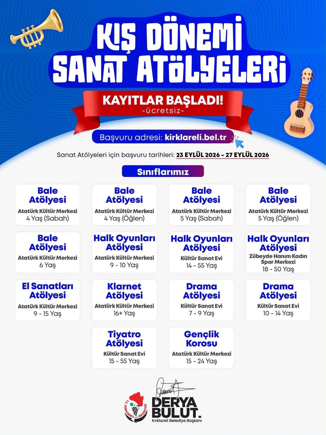 Kış Dönemi Sanat Atölyelerimiz İçin Kayıtlar Başladı